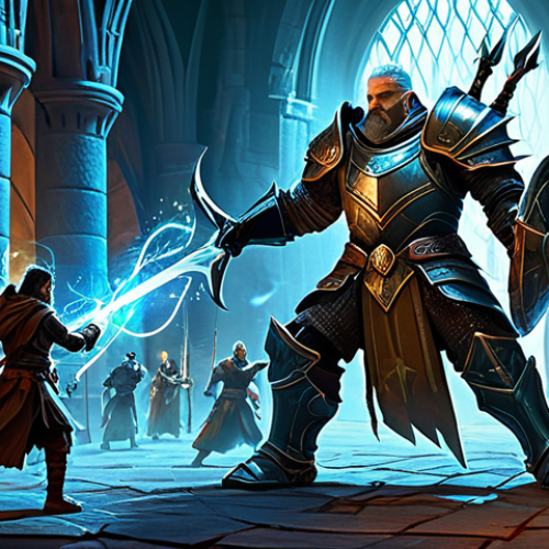 Home 24 A dynamic scene featuring a diverse group of fantasy adventurers in an epic battle. A stoic knight in sturdy, functional armor wields a glowing sword, flanked by a swift elven archer expertly aiming an enchanted bow, and a wise human mage casting a vibrant, protective spell. Each character is surrounded by shimmering magical auras and light trails, representing powerful damage and defensive buffs, signifying intense combat synergy. They stand united against a large, imposing mythical creature in an ancient, grand dungeon, bathed in dramatic, cinematic lighting.
* **Quality markers**: Professional fantasy illustration, high detail, perfect anatomy, correct proportions, natural poses, well-formed hands, proper finger count, natural body proportions.
* **Safety markers**: Fully clothed, modest clothing, appropriate attire, professional photography, safe for work, appropriate content, family-friendly.