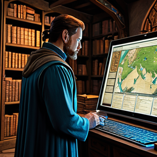 Home 23 A professional fantasy trader, depicted with a thoughtful expression, analyzing a magical holographic display showing fluctuating market trends for Lineage M items. The character is fully clothed in a modest, practical adventurer's tunic and trousers, standing in a cozy, dimly lit fantasy study filled with ancient scrolls and maps. The scene emphasizes strategy and data analysis within a rich fantasy setting.
* Quality modifiers: perfect anatomy, correct proportions, natural pose, well-formed hands, proper finger count, natural body proportions, professional digital painting, high detail, cinematic lighting, realistic fantasy art style.
* Safety terms: safe for work, appropriate content, fully clothed, modest clothing, family-friendly.