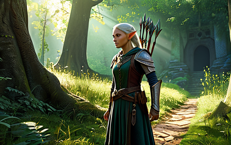 Adventurer's First Steps**

"A fully clothed Elf Archer, wearing modest leather armor and carrying a simple bow, standing at the edge of a vibrant forest clearing, safe for work, appropriate content, professional. Sunlight filters through the trees, illuminating the path ahead. The character is looking forward with determination. Background includes lush vegetation and a hint of ancient ruins. Perfect anatomy, correct proportions, natural pose, well-formed hands, proper finger count, natural body proportions, high quality."

**