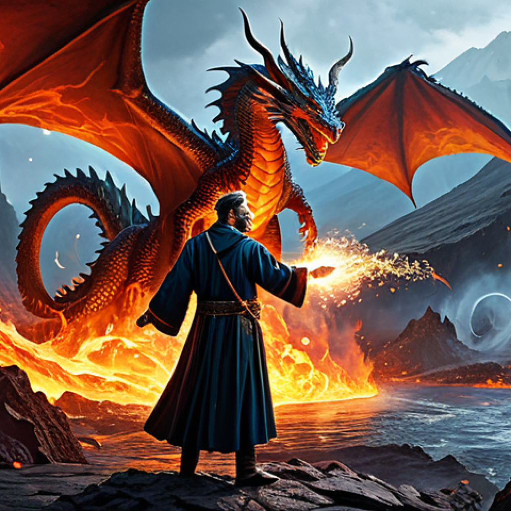 리니지M 사냥터 몬스터 속성 - "A digital painting of a powerful magician, fully clothed in ornate robes, casting a water spell aga...