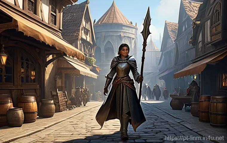 리니지M 초보자를 위한 생존 가이드 - **Prompt: The Crossroads of Destiny in Aden**
    A new, youthful female adventurer, wearing practic...