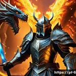 리니지M 희귀 카드 강화 - A detailed fantasy warrior character in ornate armor wielding a glowing sword, surrounded by etherea...